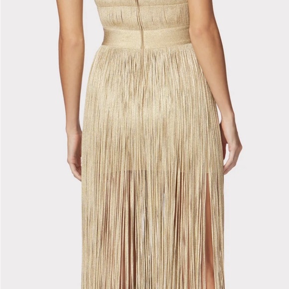 CONTOUR BUST METALLIC FRINGE GOWN Herve Leger Gold NWT - Picture 7 of 7